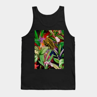 Stylish Tropical floral leaves and foliage botanical illustration, botanical pattern, tropical plants, blue orange leaves pattern over a Tank Top